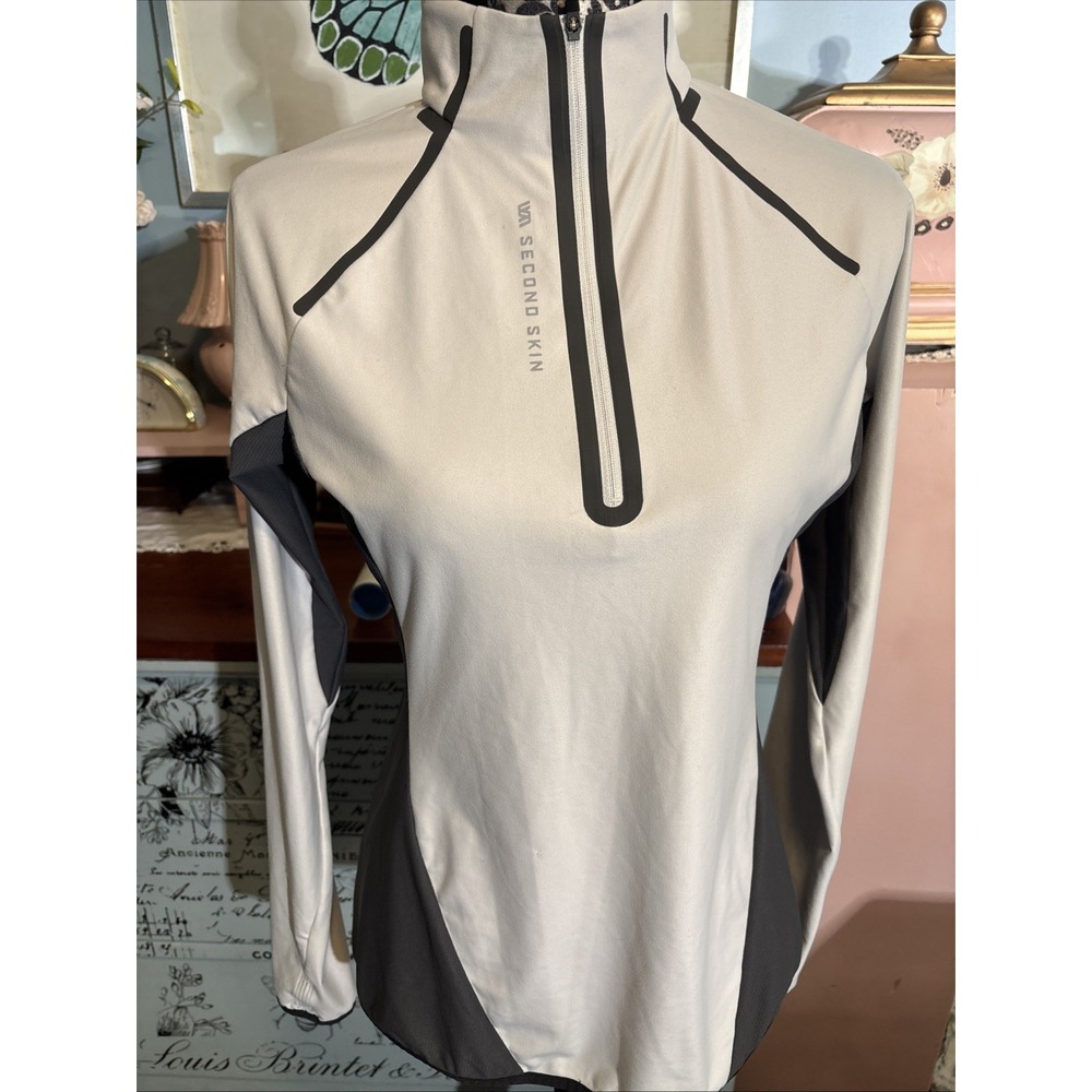 Second Skin Pullover M Women Gray 1/4 Zip Nylon Spandex Thumb Holes